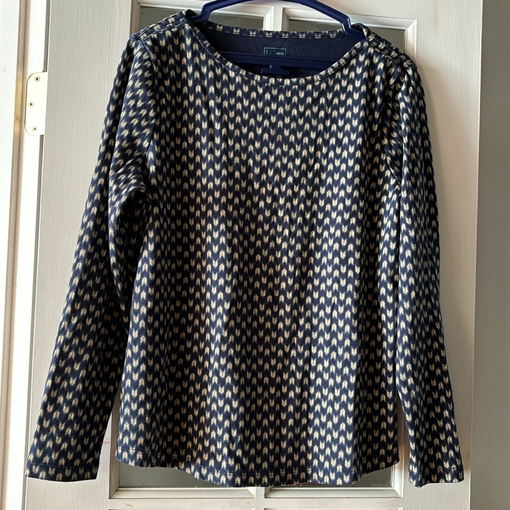 L.L. Bean Soft Supima Cotton Jewelneck Shirt Petite L Black Gold - Picture 2 of 11